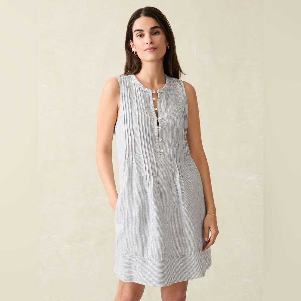 Faherty Linen Stripe Resortwear Neutral Dress